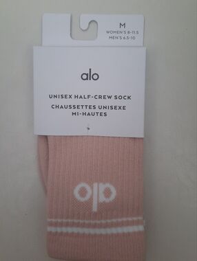 ALO Yoga Unisex Half-Crew Socks - Light Pink with White Logo
